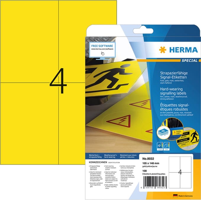 Etiket herma 8032 105x148mm 100st folie geel | 32 stuks