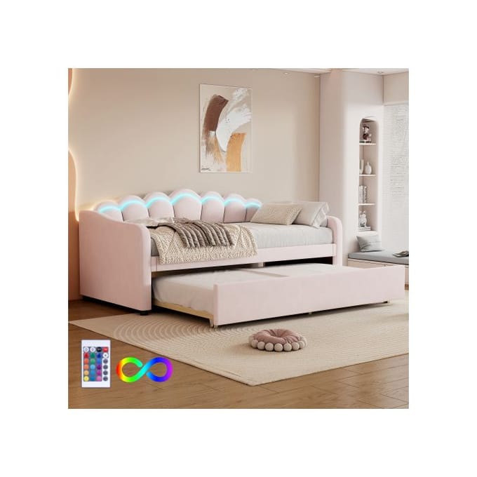 Daybed - MUVOE - 90x200 cm - Fluweel - Minimalistisch - Roze roze