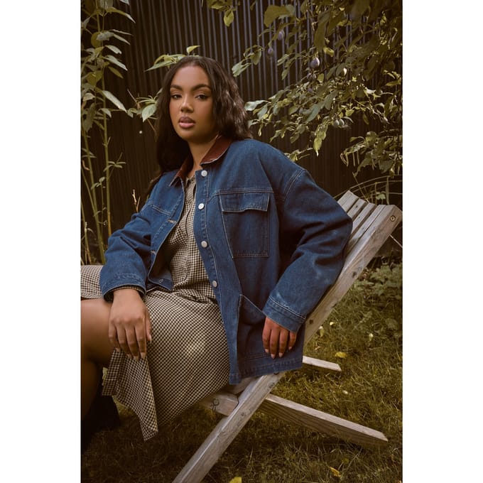 Yours Blauwe Corduroy Denim Jacket Size 48