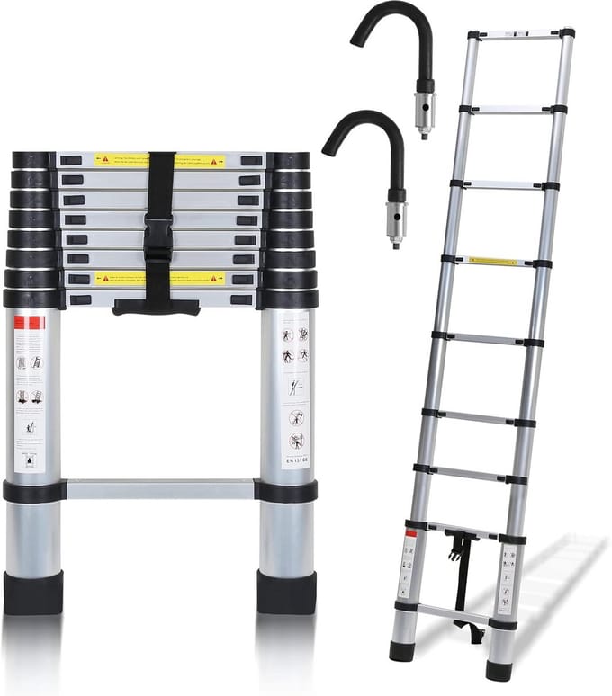 Multifunctionele Telescopische Aluminium Ladder 2.6 Meter Antislip 150kg Draagvermogen