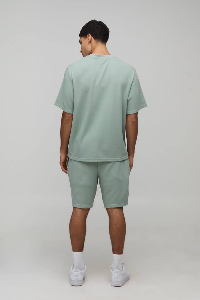 Relaxed Fit Waffle T-Shirt | Dusty Green | Size Medium