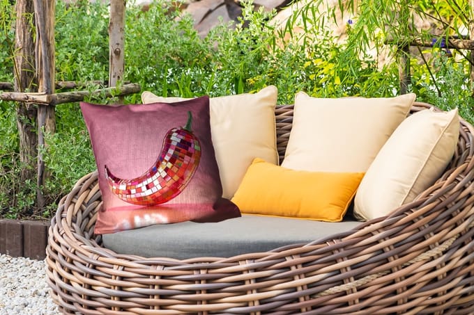 Buitenkussen - Peper - Disco - Rood - Glitter - 45x45 cm - Weerbestendig