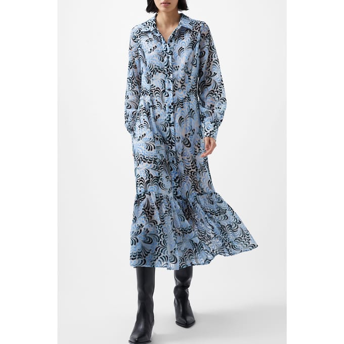 French Connection Dia Devore Maxi Dress Summer White/blue Taglia: S | Abiti in T-Shirt Outlet | Donna | Bianco