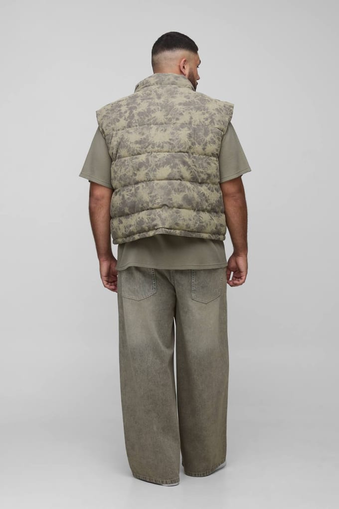 Plus gewassen cord oversized trechterhalsgilet | Khaki | Size 2XL