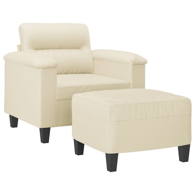 vidaXL - Fauteuil - met - voetenbank - 60 - cm - kunstleer - crèmekleurig