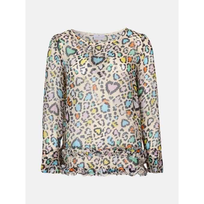 Mucho Gusto Blouse torre di palme beige met multicolor luipaardprint