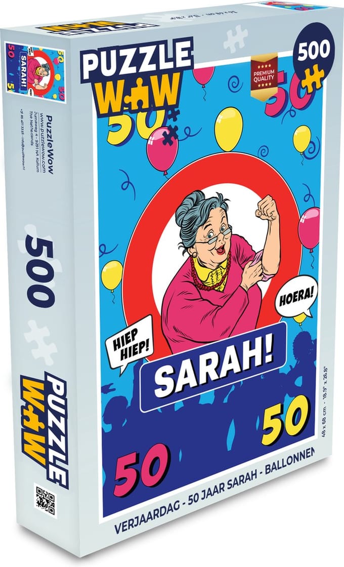 Puzzel Verjaardag - 50 Jaar Sarah - Ballonnen - Legpuzzel - Puzzel 500 stukjes