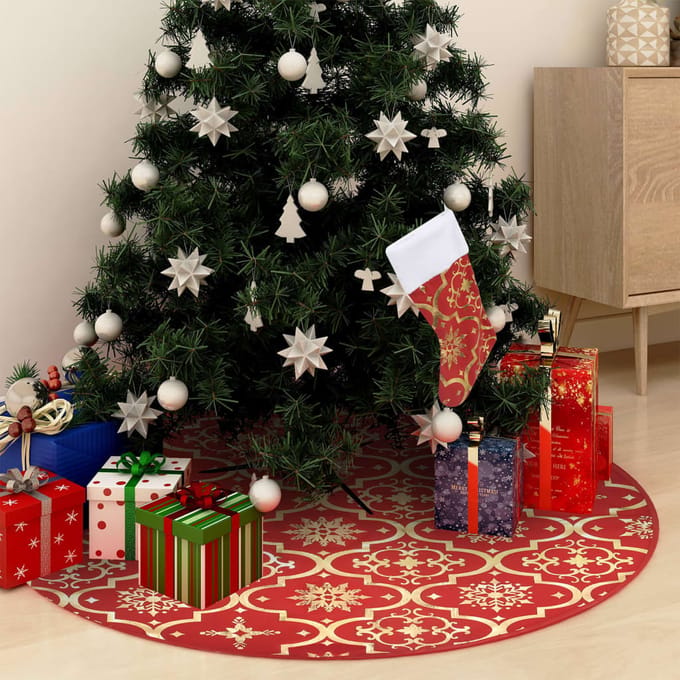 vidaXL - Luxe - Kerstboomrok - met - Sok - Rood - 150 - cm - Stof