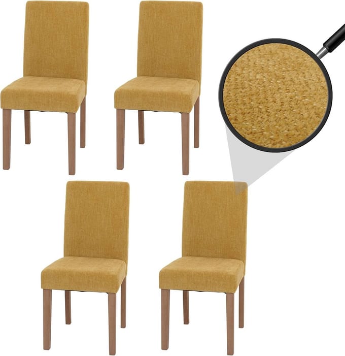 Set van 4 Eetkamerstoelen met Hoge Rugleuning in Geel Chenille Stof