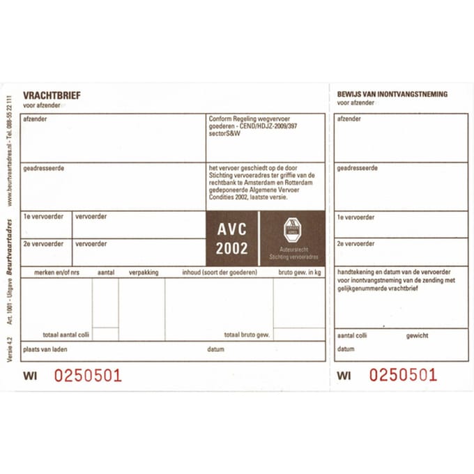 Vrachtbrief IEZZY BVA 1001 19x12cm 3voud 100stuks blanco