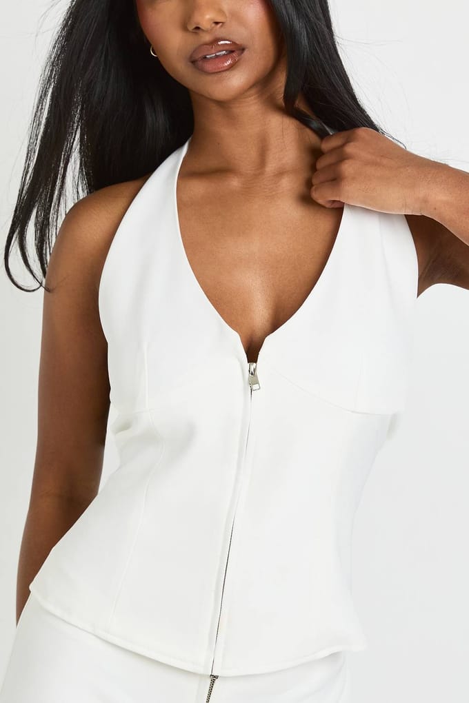 boohoo Dames Halternek Getailleerd Gilet | Wit | Maat: 42