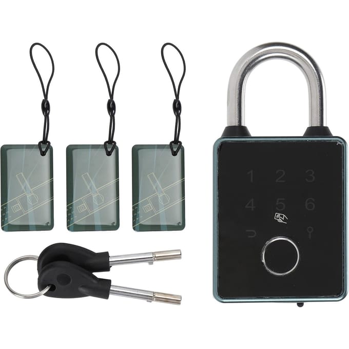 Slim Hangslot met Vingerafdruk, Wachtwoord, Kaart, APP, Sleuteltoegang, Diefstalbestendig, Waterdicht, Sleutelloze Toegang gray