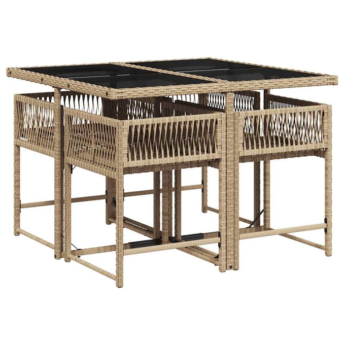 vidaXL - 5-delige - Tuinset - met - kussens - poly - rattan - beige