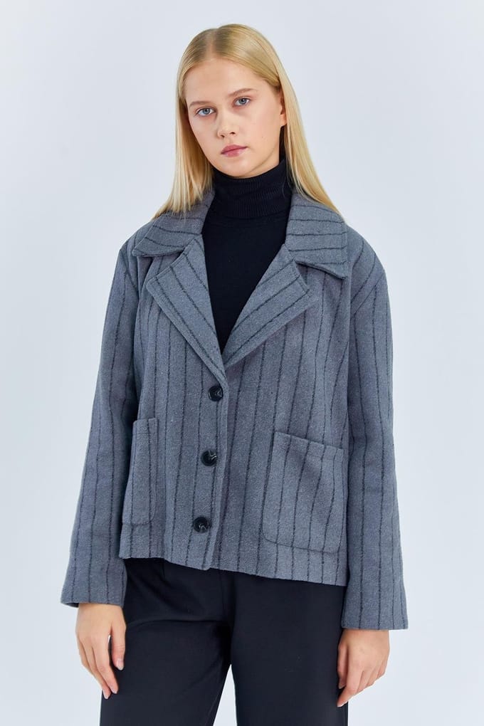 Oversized Gestreepte Geknoopte Jas