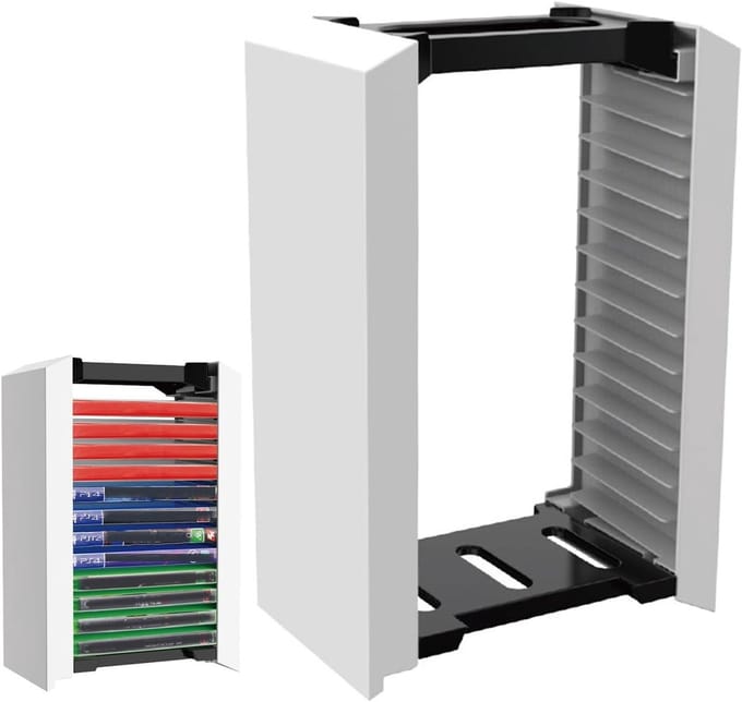 Spelbox Opberg Tower voor PS5 en PS4, Organizer voor Game Disc en Accessoires, 12 Games Disc Houder voor Efficiënte Opslag