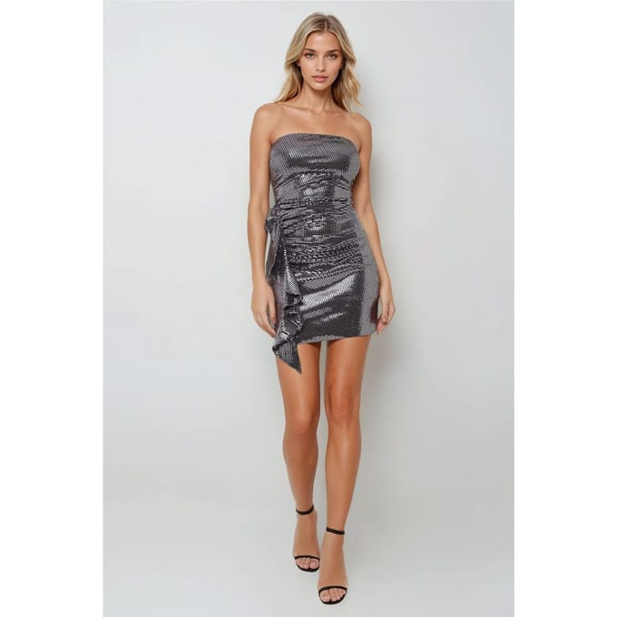 Strapless Pailletten Bodycon Mini-jurk met Drapé Detail