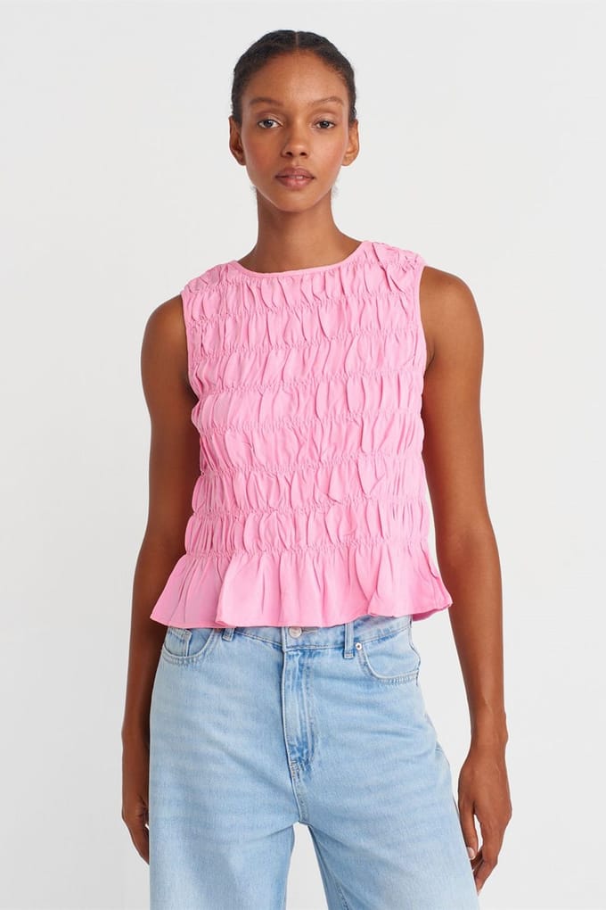 Dames Crop Blouse Met Rundhals En Knopen