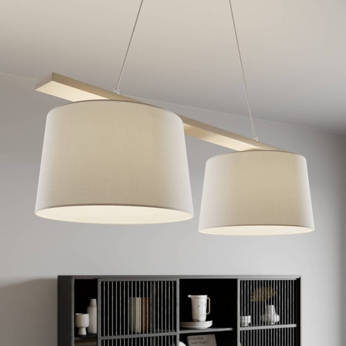 Lamkur Hanglamp Zweden, antiek wit/wit, textiel, hout, 2-lamps
