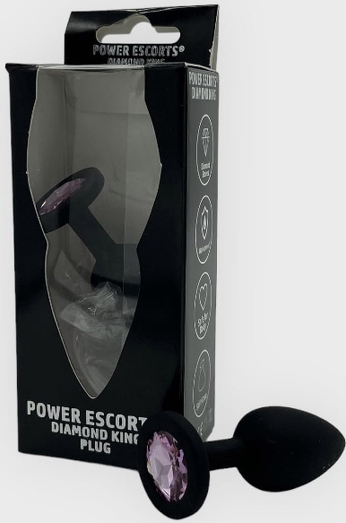 Power Escorts Kleine Silicone Zwarte Plug Met Een Roze Steen