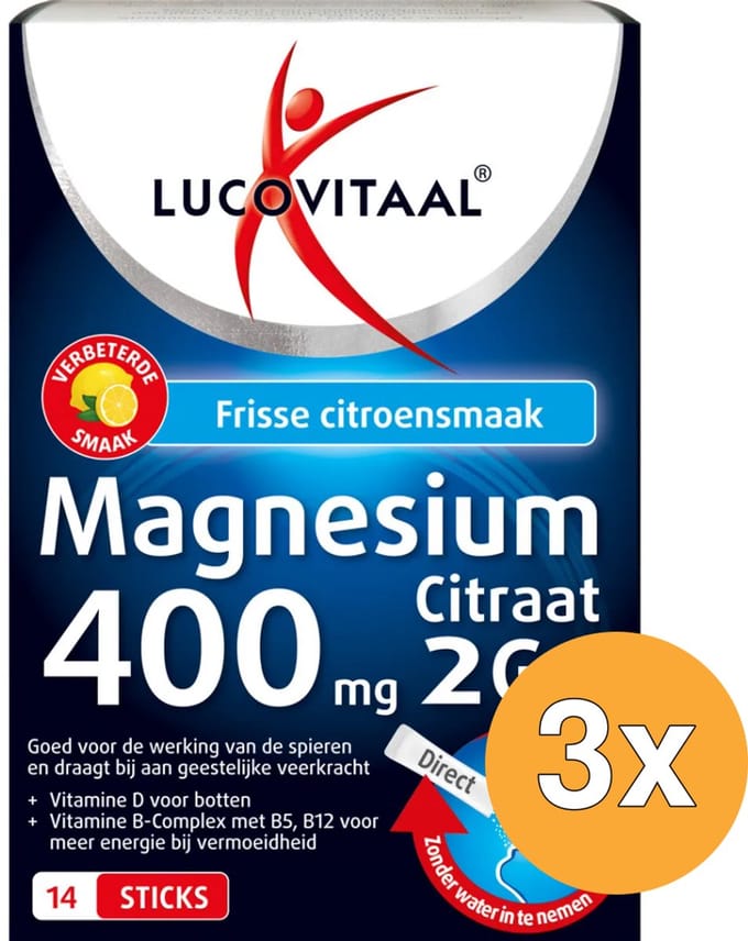 3x Lucovitaal Magnesium 400mg 2Go (14 zakjes)