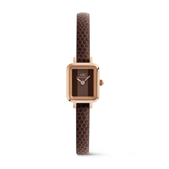 Daniel Wellington DW Watch Quadro Mini Brown Lizard Padstow Rose Gold 15mm