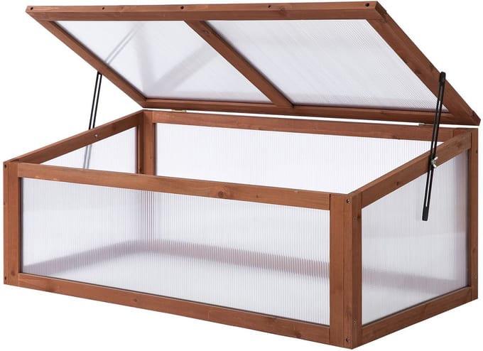 Outsunny kas - van dennenhout - en polycarbonaat - bruin