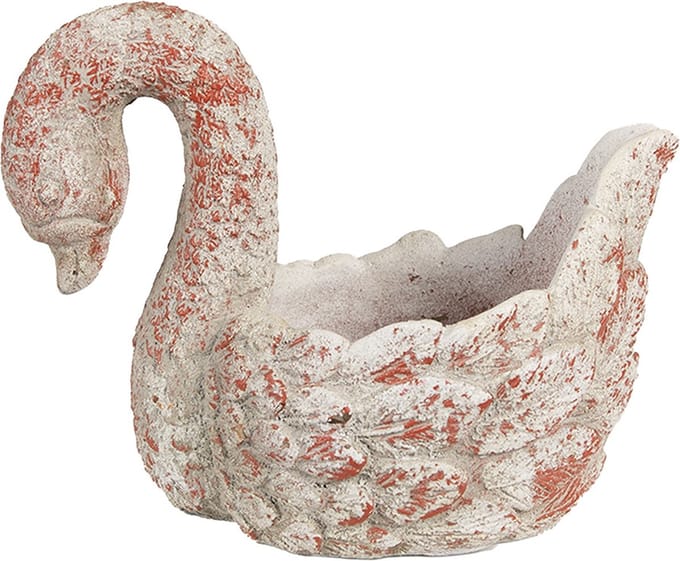 Clayre & Eef Bloempot Zwaan 19x11x15 cm Grijs Rood Steen