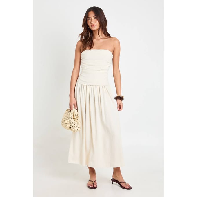boohoo Dames Premium Linnen Bandeau Midaxi Jurk | Neutral | Maat: 40