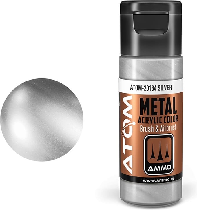 AMMO by Mig Jimenez Hobbyverf Acrylverf - MIG 20164 ATOM - Metallic Silver - Acryl - 20ml Verf flesje - 20 ml