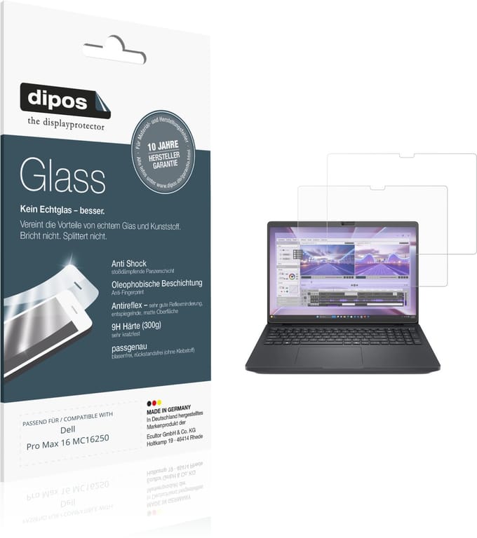 dipos – 2x Matte Pantserfolie geschikt voor Dell Pro Max 16 MC16250 | 9H Screenprotector