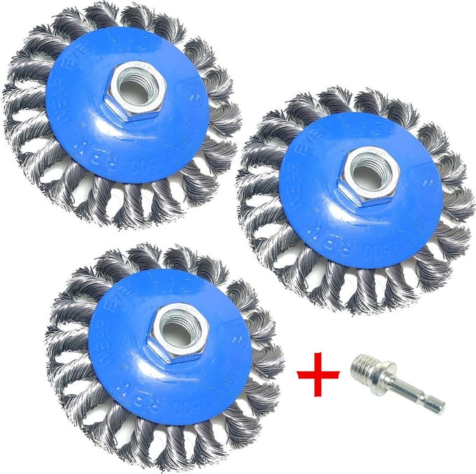 3X Staalborstel vlak plat diameter 100 mm + M14 bit adapter haakse slijper & boormachine