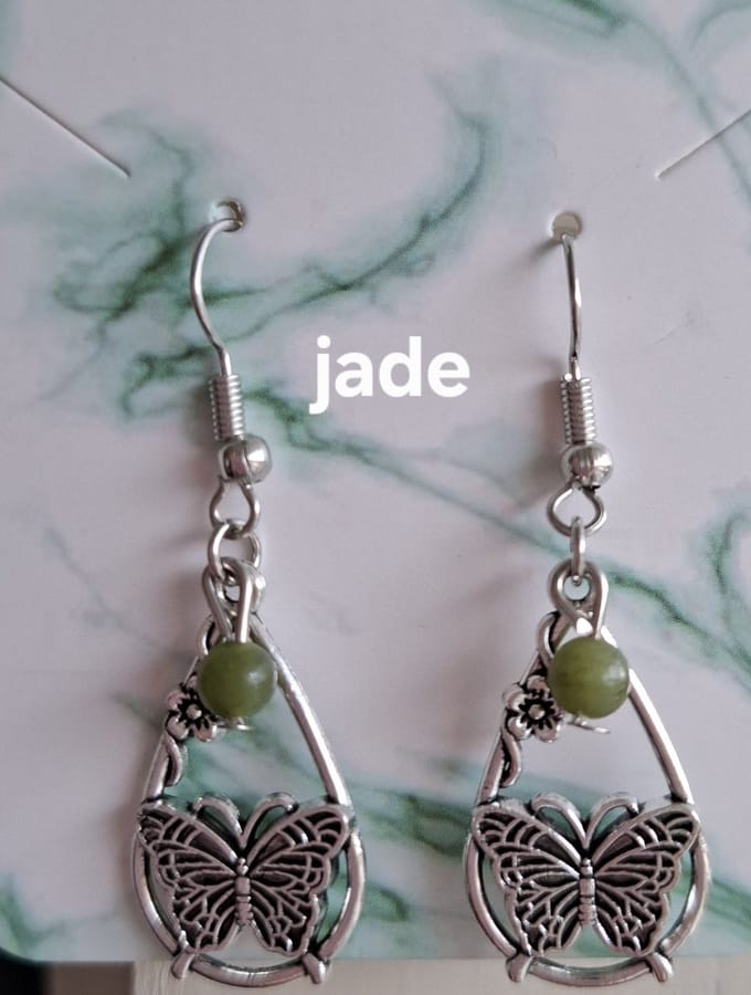 "Jade" Waterdruppel / Vlinder Oorbellen