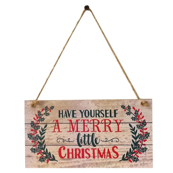 Fijne Kleine Kerstmis Houten Plank Design Hangbord Feestdagen Deurdecoratie beige