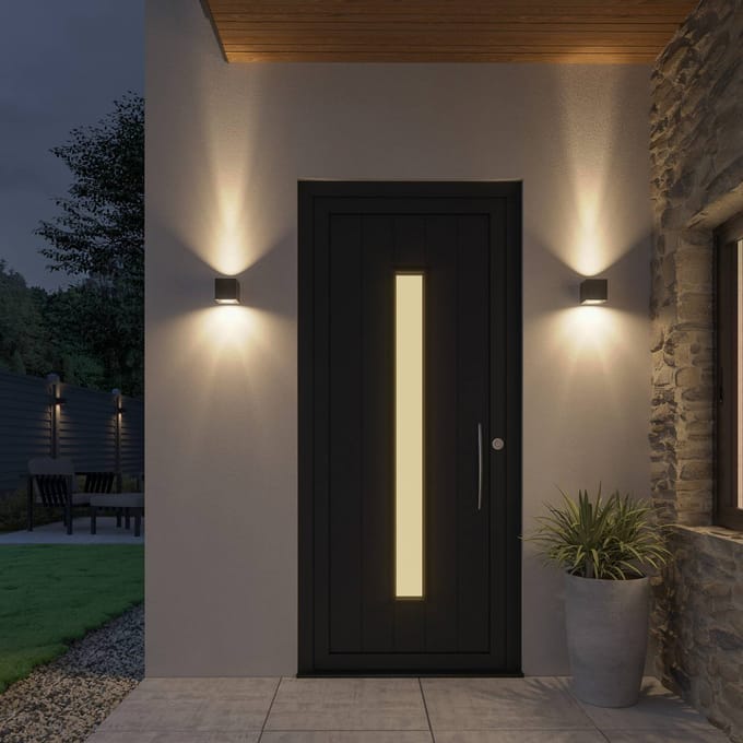 Lucande LED buiten wandlamp Jarno, antraciet, metaal, 9 cm