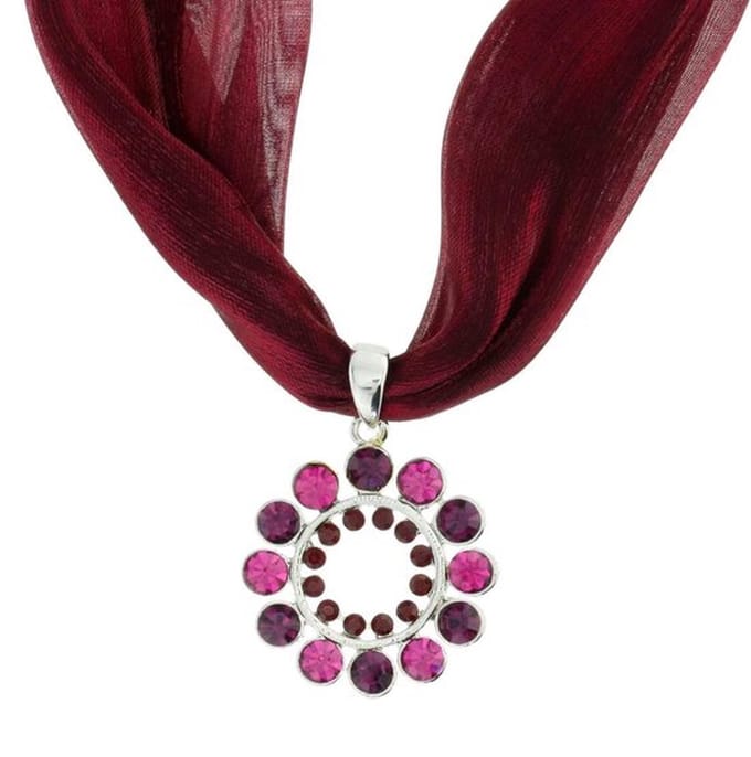 Behave - Zijde ketting met ronde roze hanger - Boho chic stijl - 41 cm
