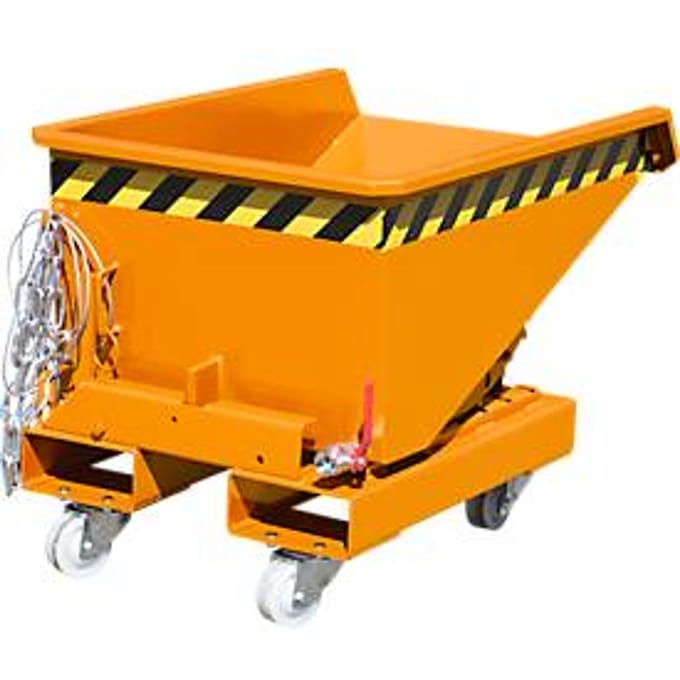 Mini spanencontainer type EXPO-E 150, kabelbediend kantelproces, capaciteit 0,15 m³, tot 750 kg, geel-oranje RAL 2000