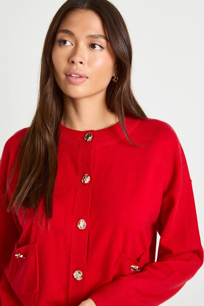 boohoo Dames Ribgebreide buttoncardigan | Red | Maat: Small