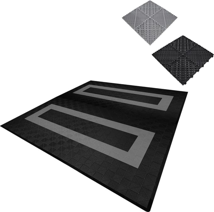 Geventileerde kliktegels - zwart & grijs - 6m x 6m - met randen