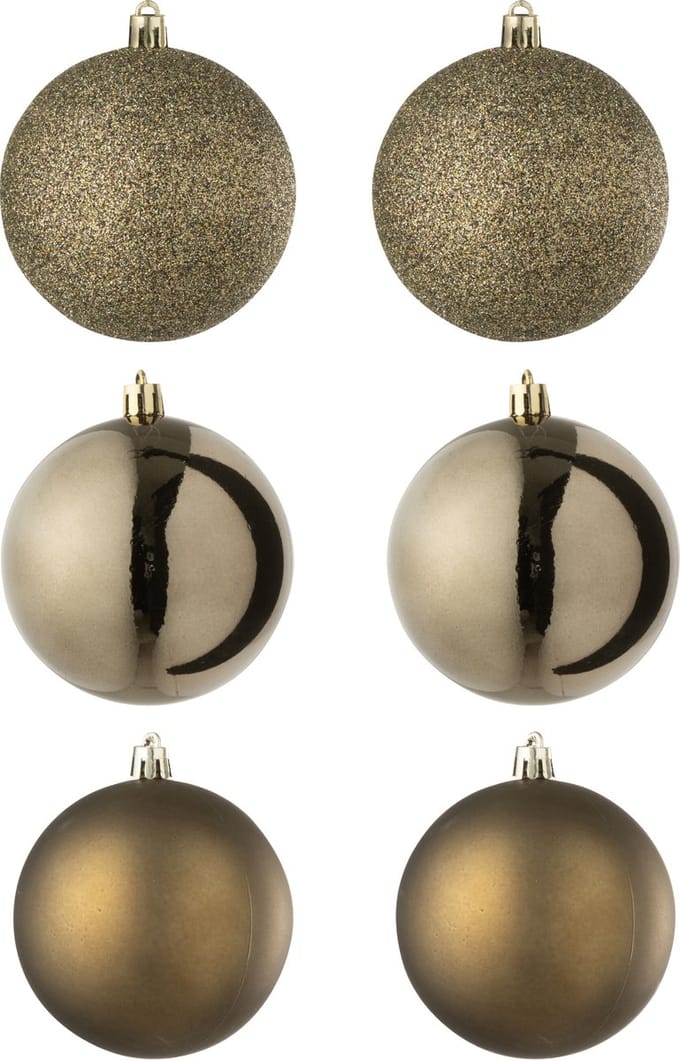 J-Line kerstbal - kunststof - bruin - doos van 6
