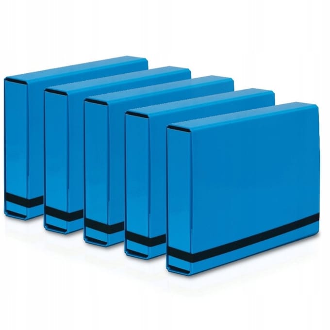 5x Blauwe A4 Documentenmap met Elastiek, 50mm Rugbreedte