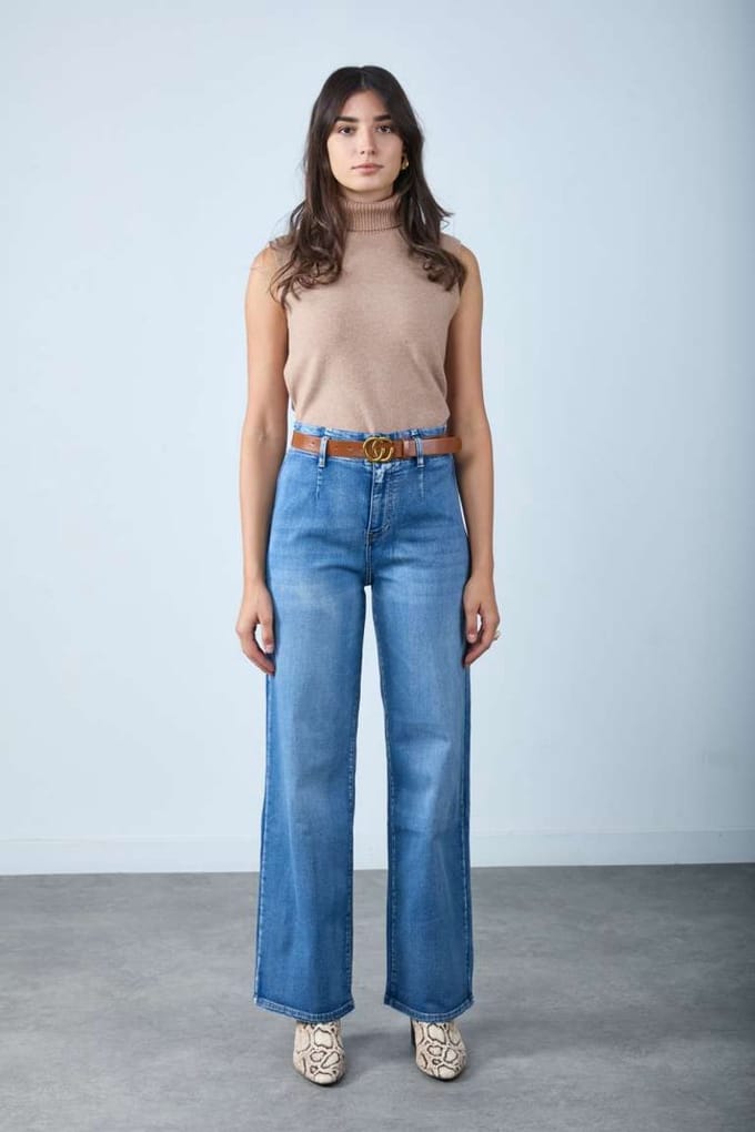 Broek Toxik3 hoge taille inclusief riem straight fit light jeans