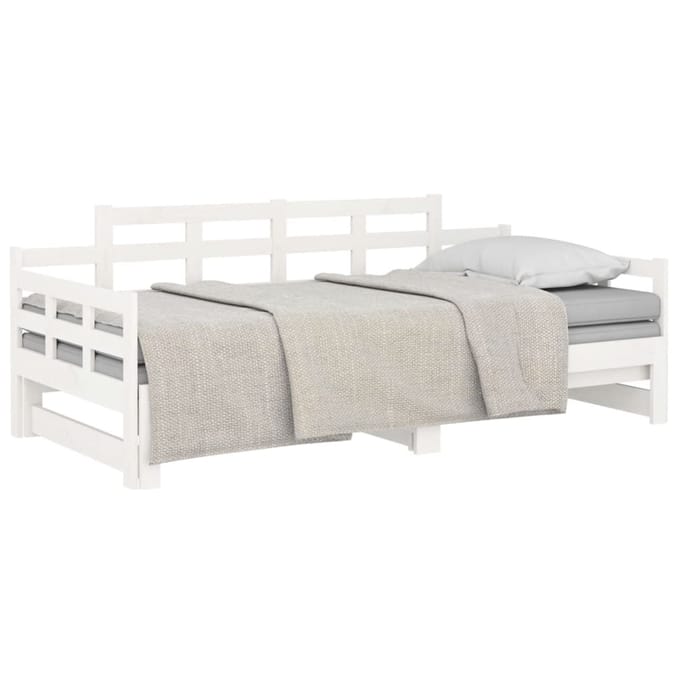 vidaXL - Slaapbank - uitschuifbaar - massief - grenenhout - wit - 90x200 - cm