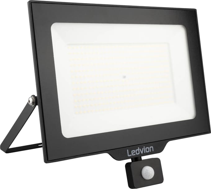 Ledvion - ECO LED-schijnwerper buiten, Met Sensor, IP65, 200W, 110lm/W, natuurlijk wit, 4000K, superhelder, breedstraler, buitenlamp