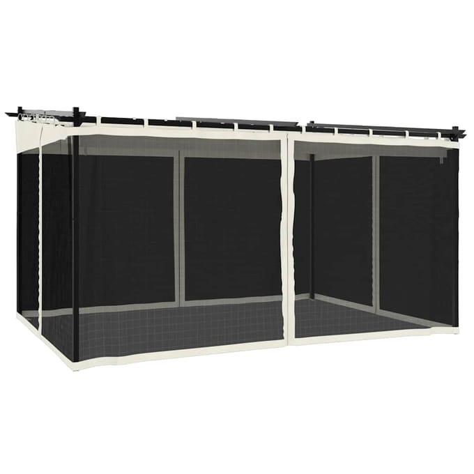 vidaXL - Prieel - met - zijwanden - van - gaas - 4x3 - m - staal - crèmekleurig