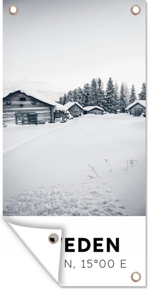Schuttingposter Zweden - Sneeuw - Bomen - 100x200 cm - Tuindoek