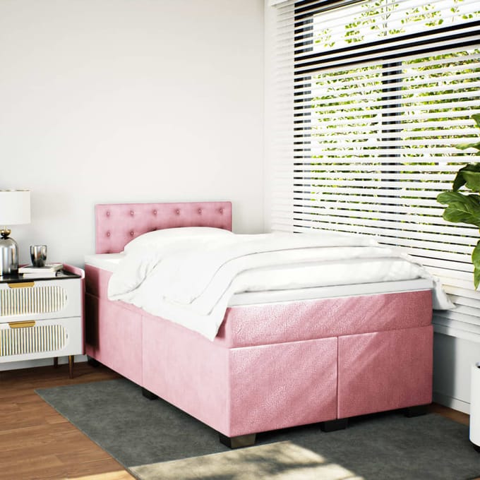 vidaXL - Boxspring - met - matras - fluweel - roze - 120x200 - cm
