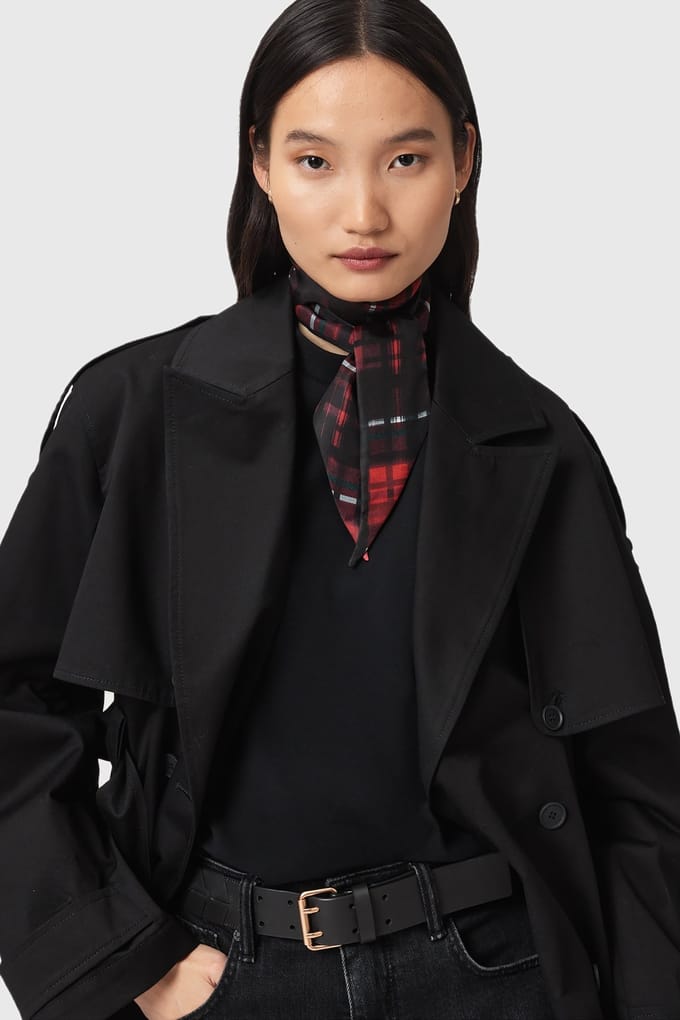 AllSaints Indy Skinny Scarf Black/red Maat: OS | Sjaals Outlet | Dames | Zwart