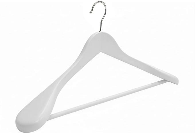 20x Kledinghanger hout 45 cm met brede schouders met broeklat wit