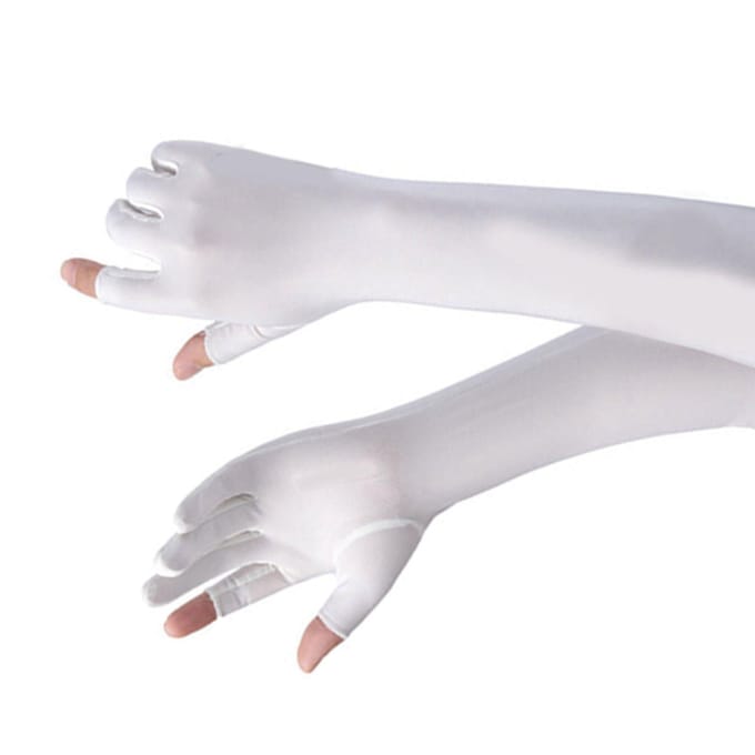 Manchons de bras en soie glacée antidérapants allongés avec protection UV pour le cyclisme blanc