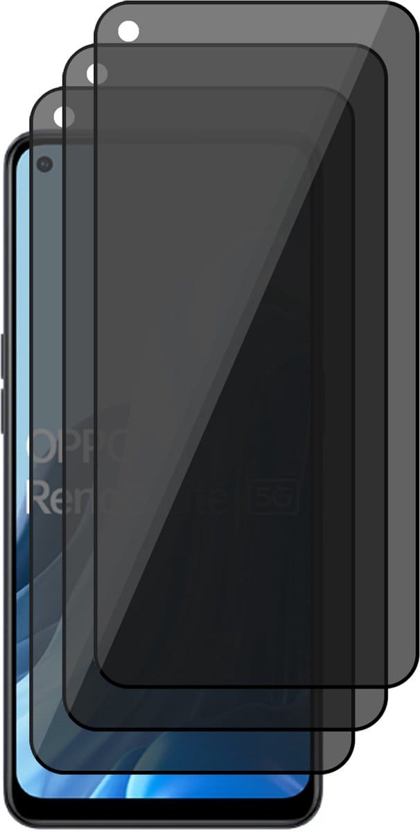 Privacy Screenprotector geschikt voor Oppo Reno 8 Lite - 3x Volledig Dekkend Glas Screen Protector